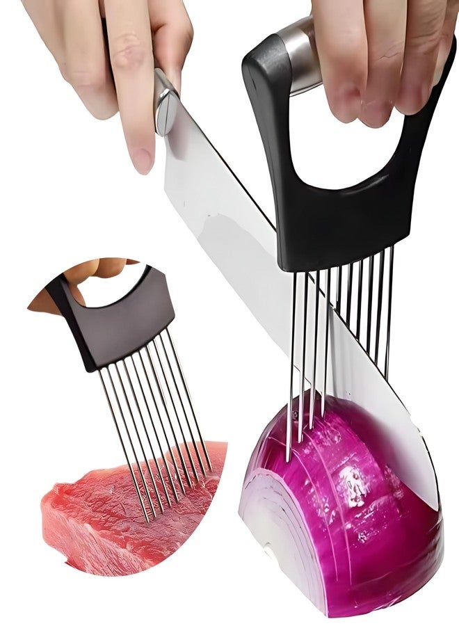 Patel's Kitchen Multipurpose Stainless Steel Holder for Slicing Onions, Slicing Tomatoes, Slicing Boiled Eggs and for Slicing Other Vegetables and Also Meat Tenderizer - Image 1
